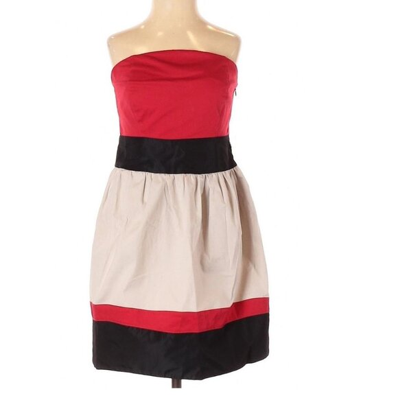 Imperial Red Color Block Strapless Italian Dress - Picture 1 of 4